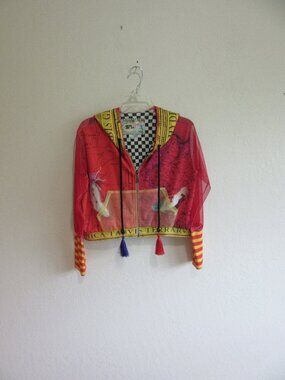 IPNG Multicolor Art To Wear Sheer Sleeves Pockets & Hoodie M/L Fish Retro Jacket